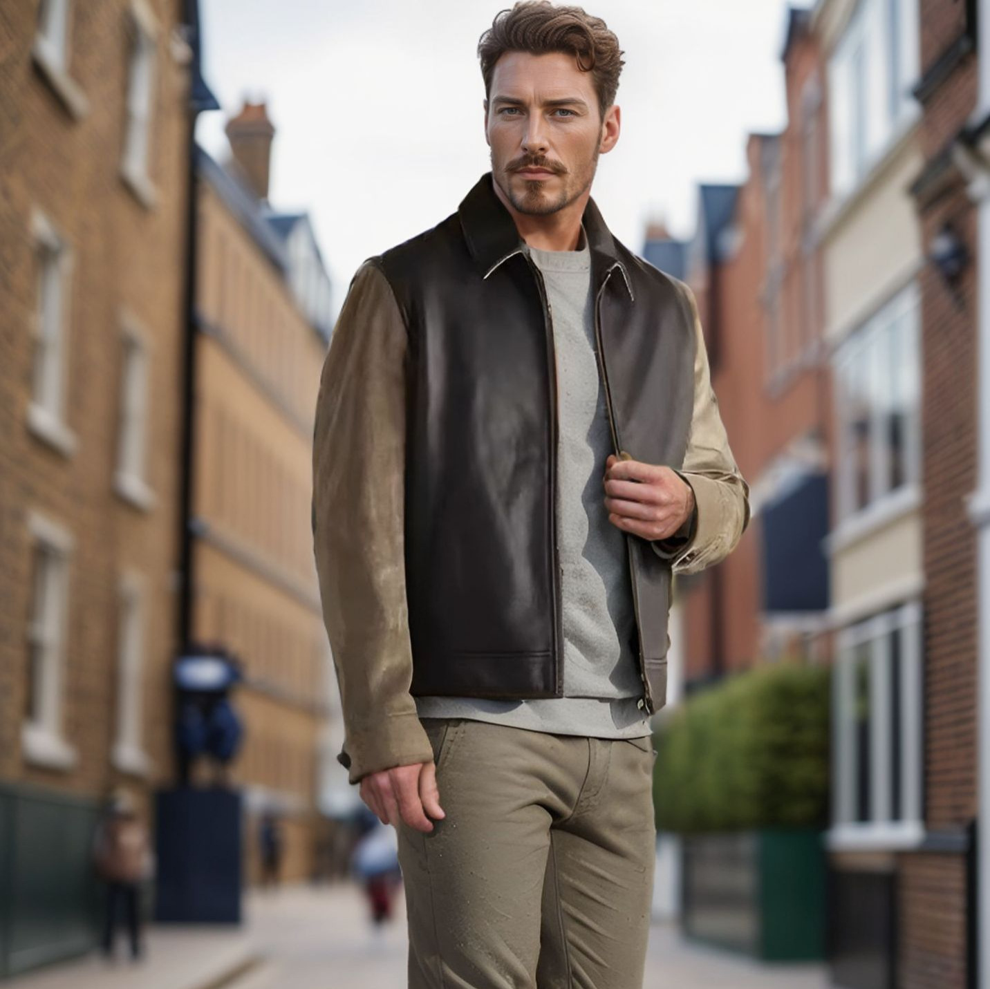 2025秋冬款男装PU皮拼接棒球服时尚潮流男士夹克外套复古