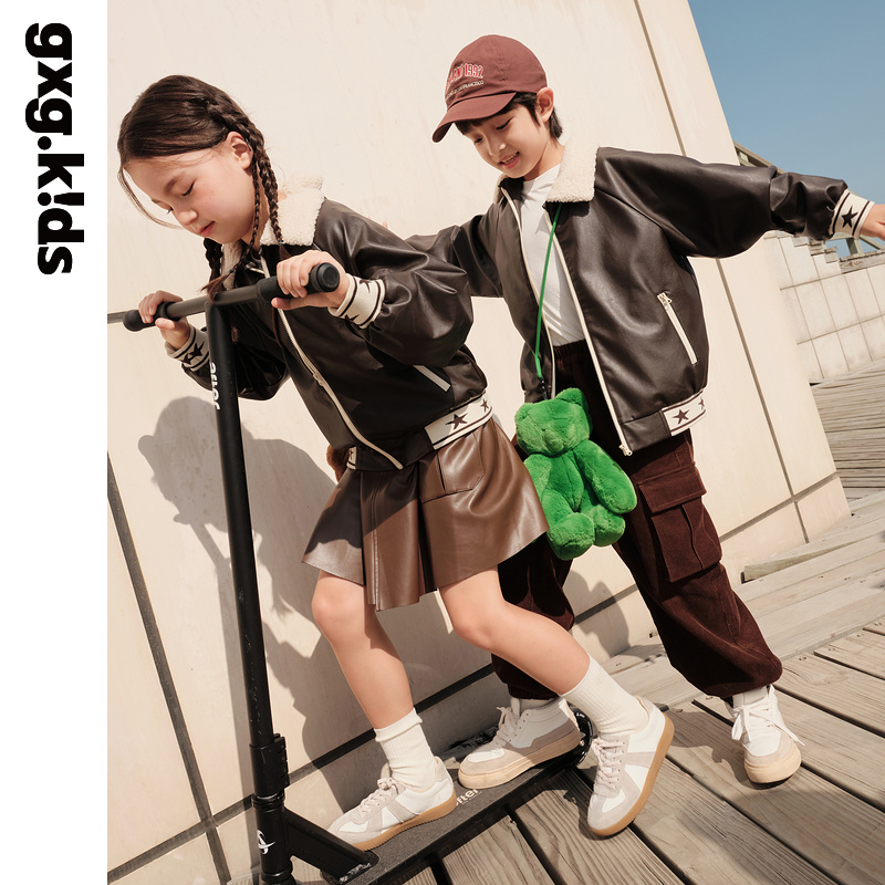 gxgkids童装儿童外套秋冬新款男女童夹克pu皮衣中大童洋气潮