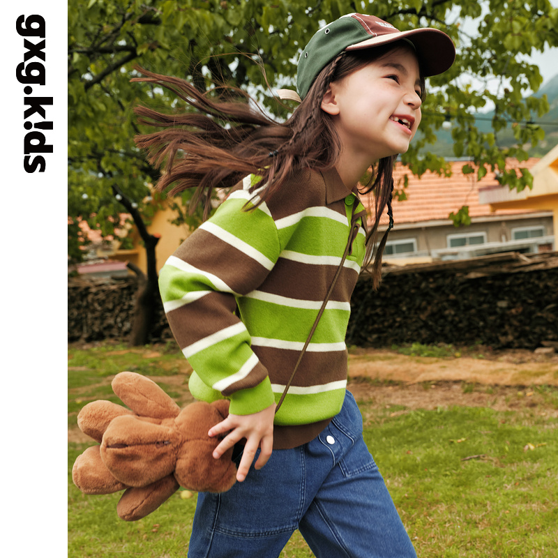 gxgkids童装儿童毛衫秋季新品男女童洋气撞色舒适翻领毛衣打底