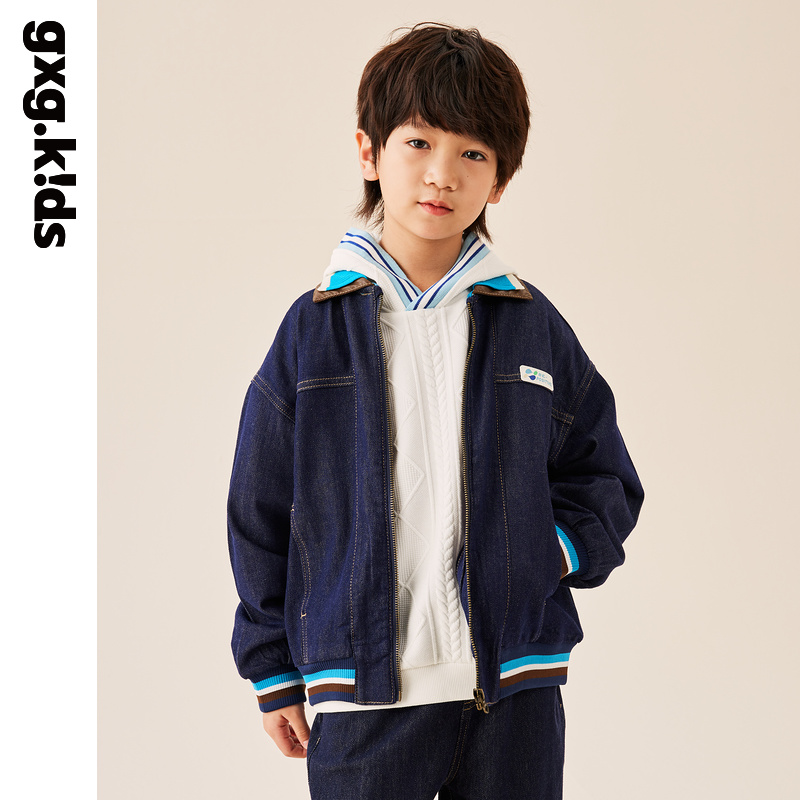 [防褪色牛仔]gxgkids童装儿童牛仔外套秋新款双翻领宽松男童