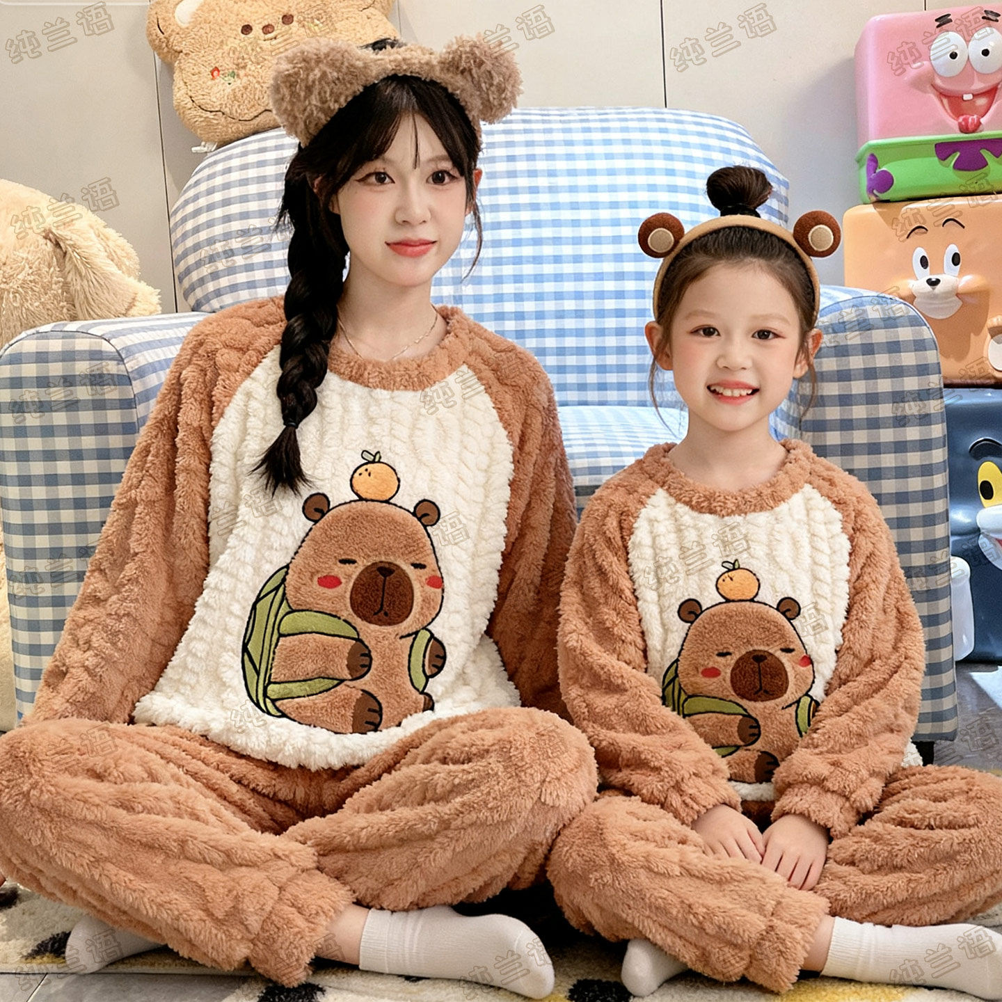 卡皮巴拉冬款珊瑚绒母女装家居服