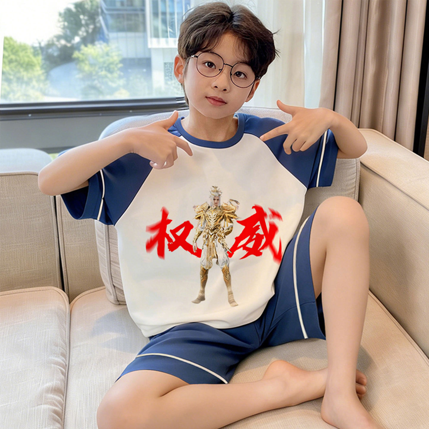 夏季薄款纯棉短袖权威宝宝家居服
