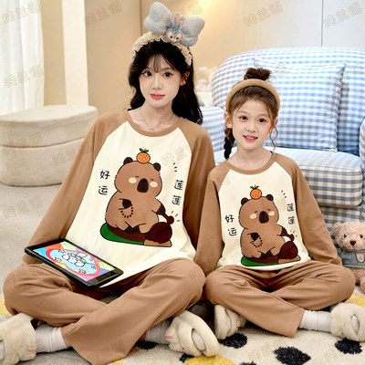 母女冬季德绒加厚卡皮巴拉家居服