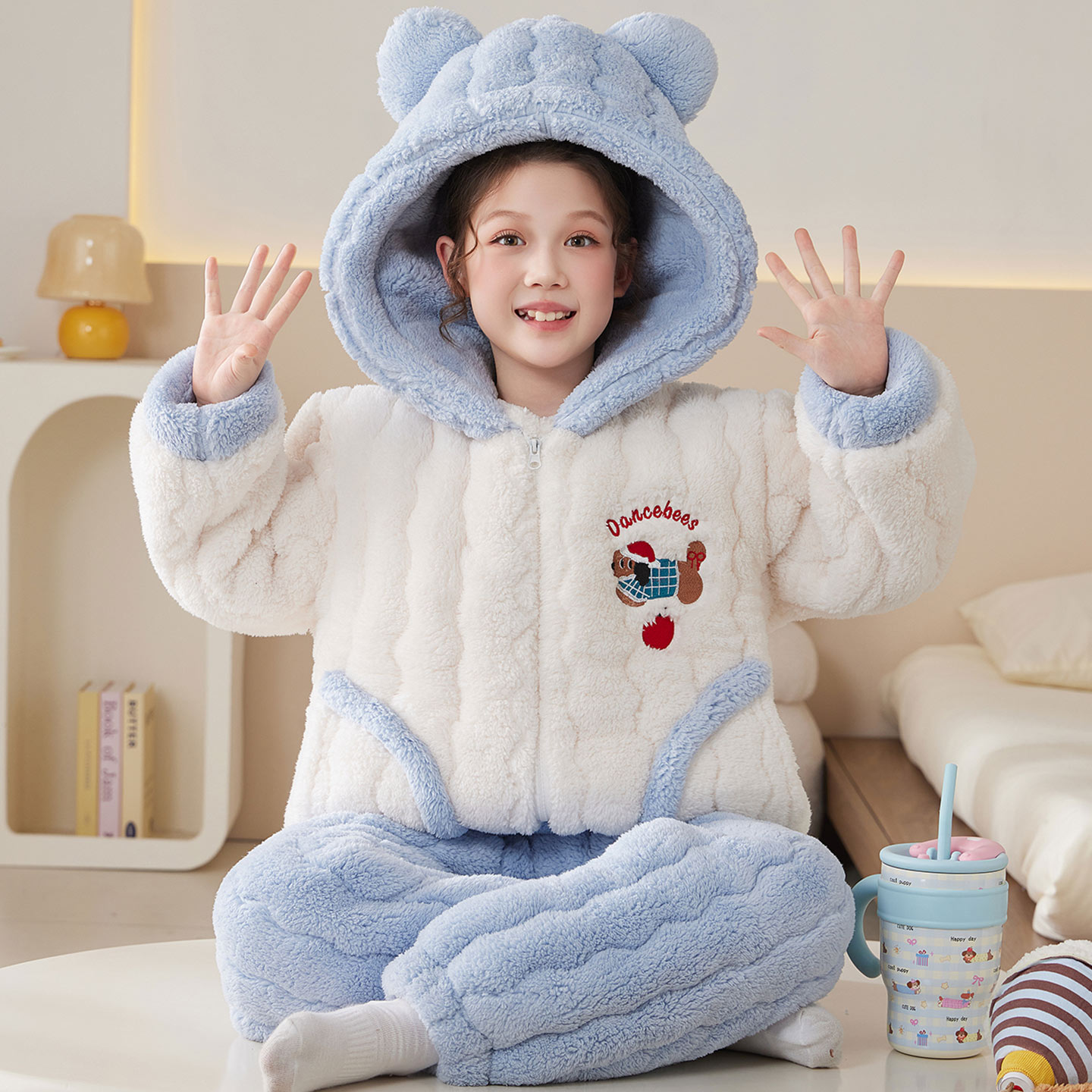 女童冬季三层夹棉腊肠狗家居服