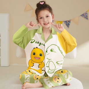 儿童睡衣纯棉长袖春秋款女童家居服中大童初中生可爱卡通奶龙套装