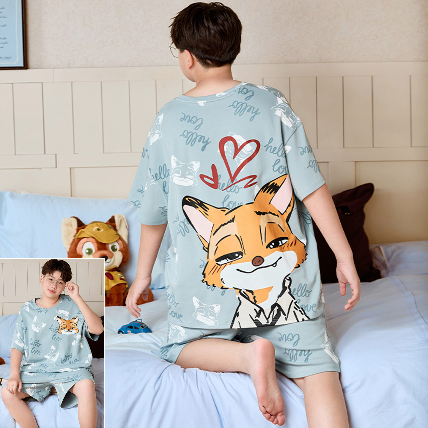 男童夏季胖童短袖纯棉卡通家居服