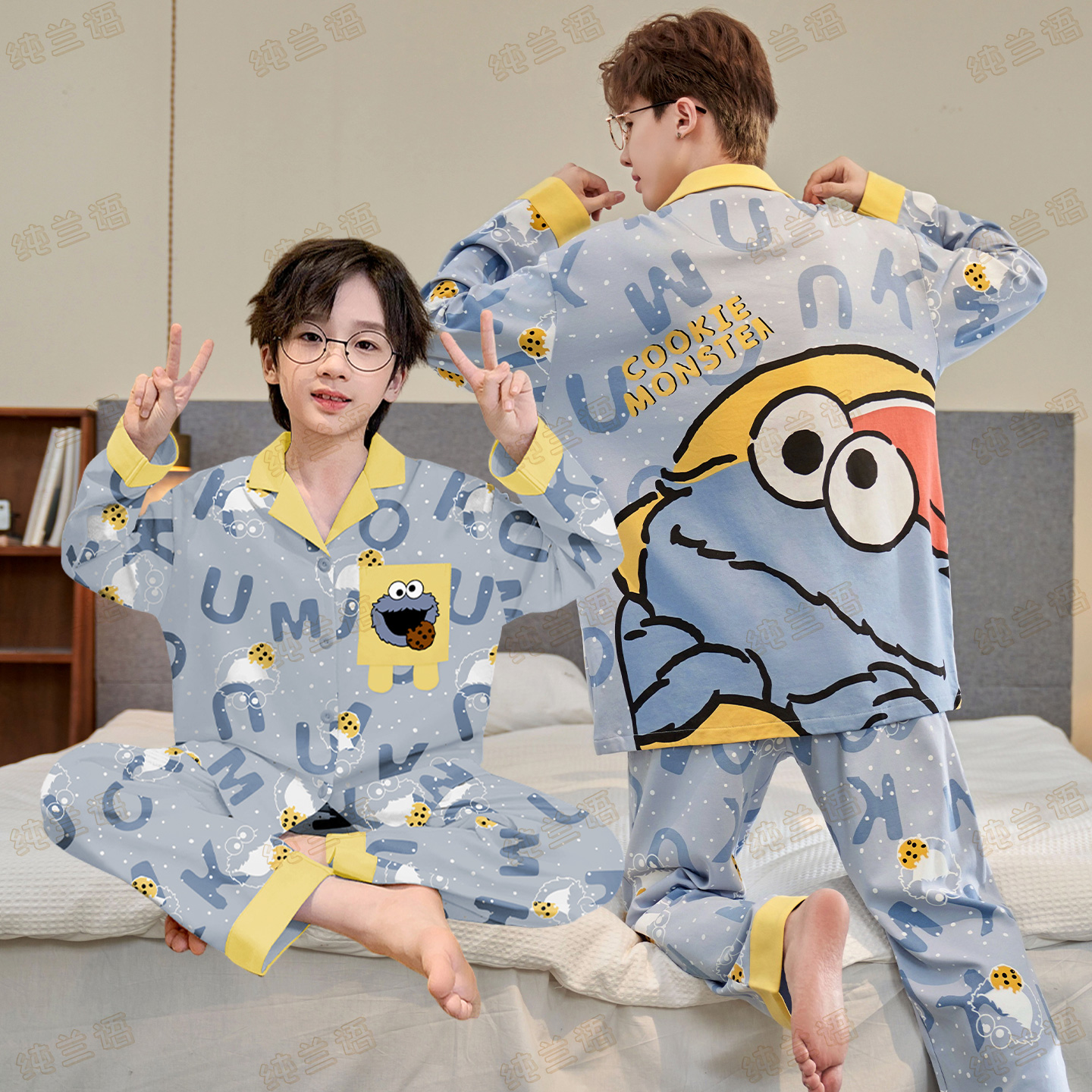 亲子睡衣男童春秋纯棉薄款家居服
