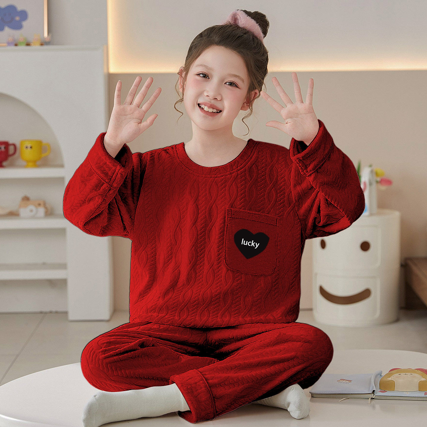 2026新款本命年马年女童红色睡衣秋冬季海岛绒儿童女孩家居服套装,童装/婴儿装/亲子装,家居服套装,淘宝优惠券,粉丝福利购,淘宝优惠卷