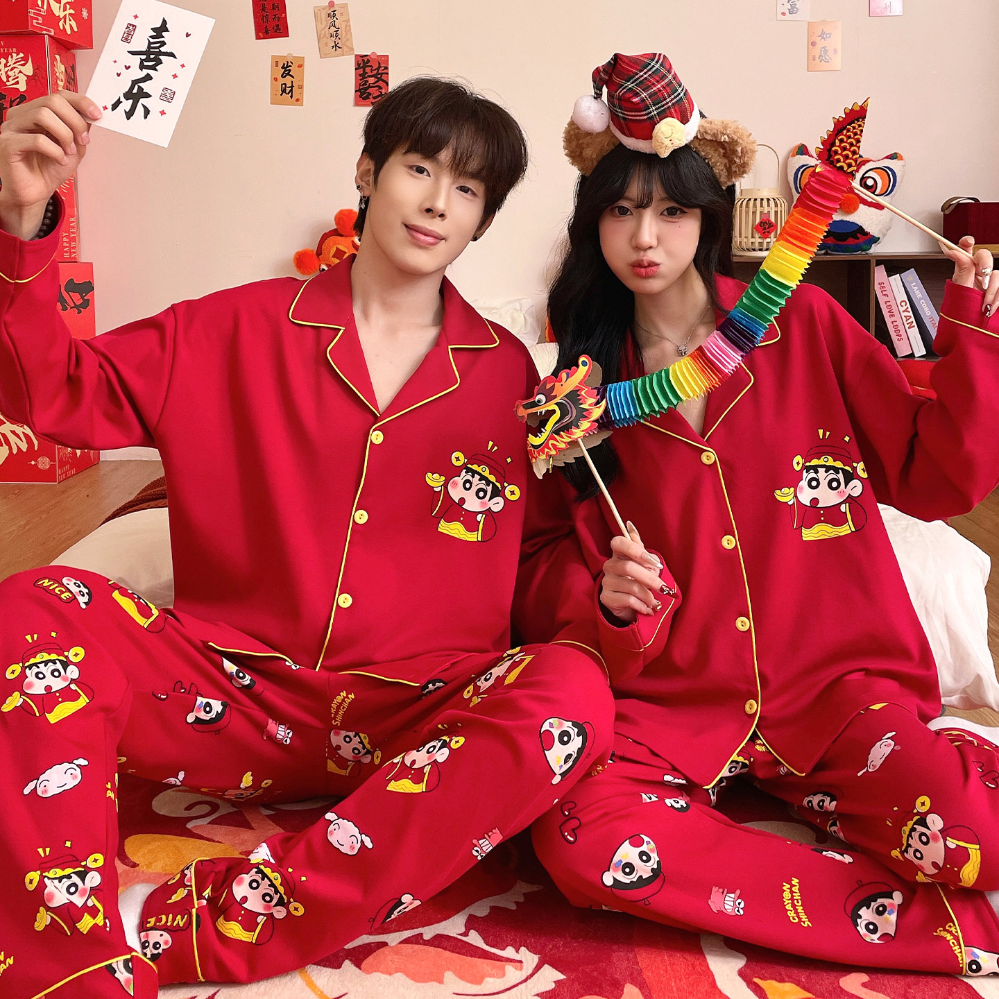 蜡笔小新情侣秋季纯棉长袖家居服