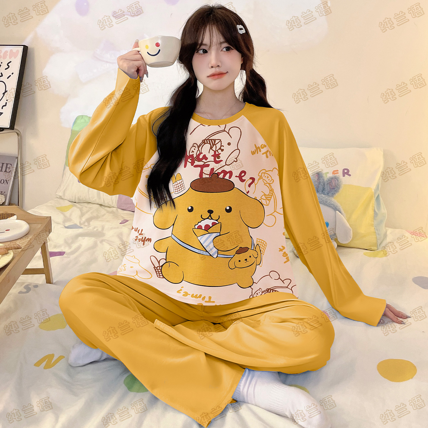 睡衣女春秋季长袖长裤布丁狗套装