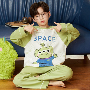 儿童睡衣男童纯棉长袖长裤春秋新款宽松卡通三眼仔男生家居服套装