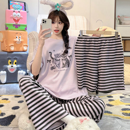 女款夏季纯棉短袖大码可爱家居服