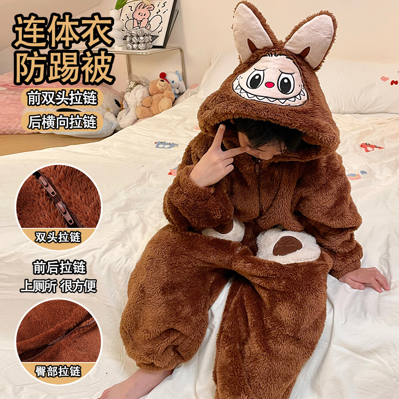 珊瑚绒冬天睡袋连体衣拉布布男童