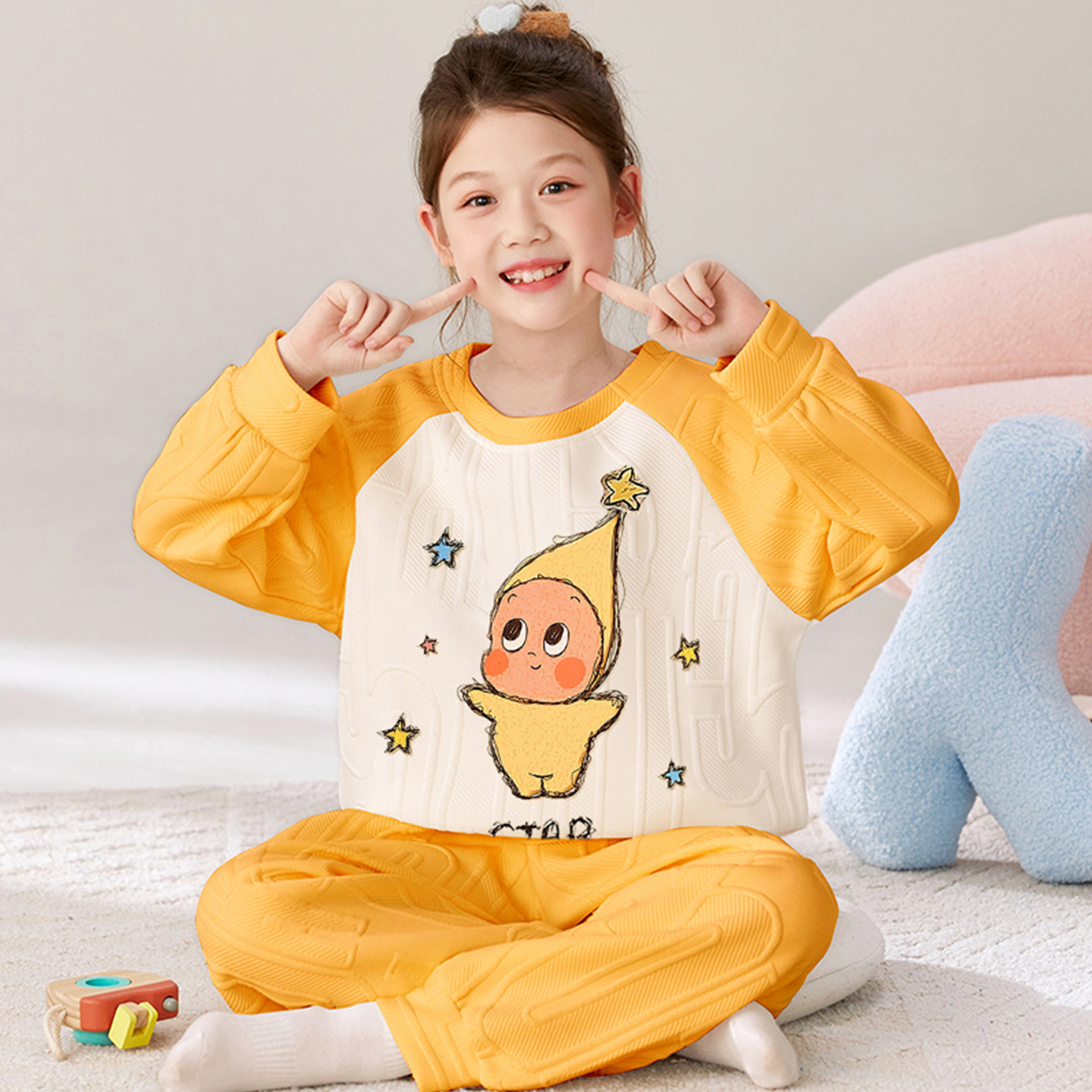 星星人女童秋冬空气棉大童家居服