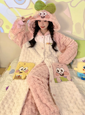 海绵宝宝女睡袍珊瑚绒派大星套装