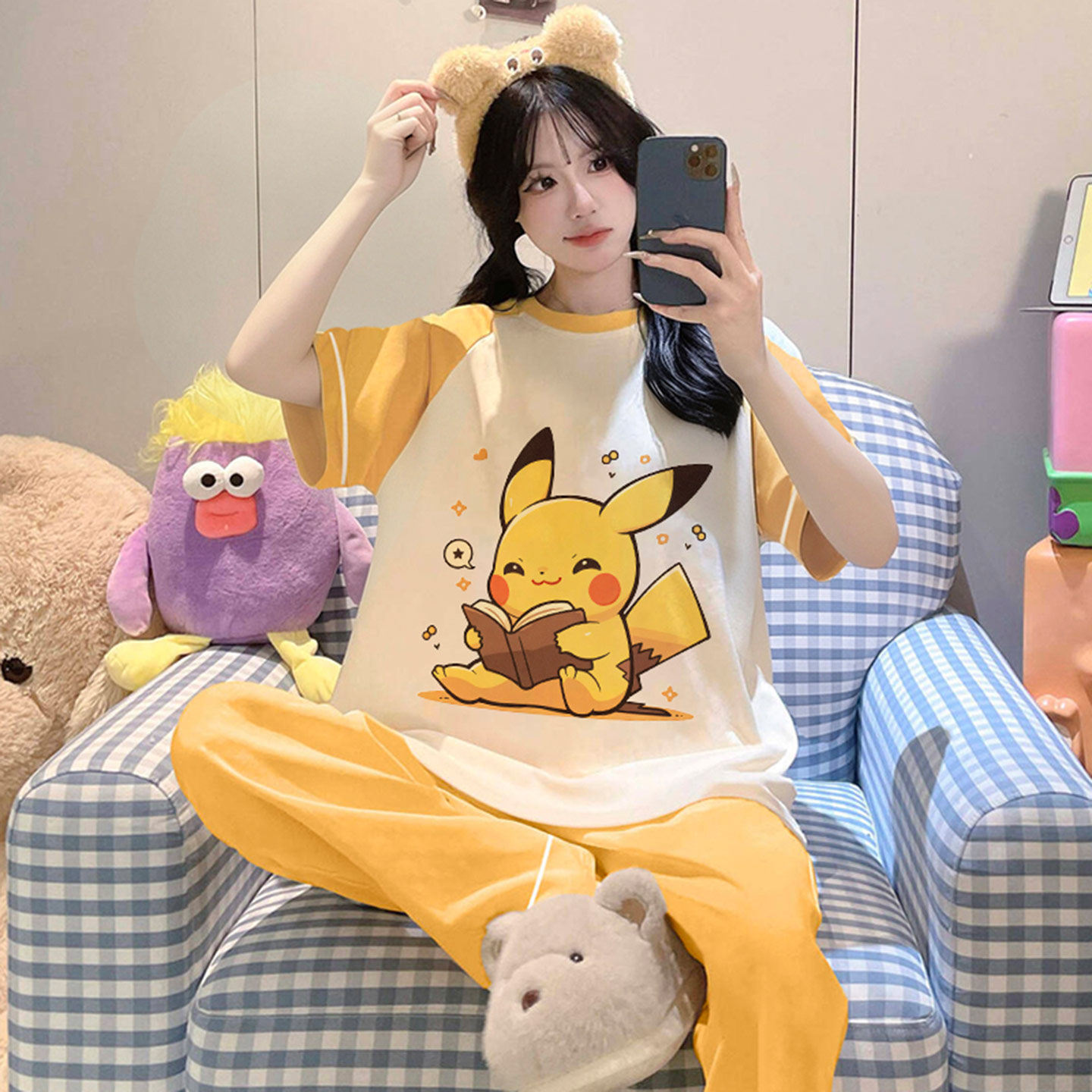 短袖女纯棉夏季皮卡丘学生家居服