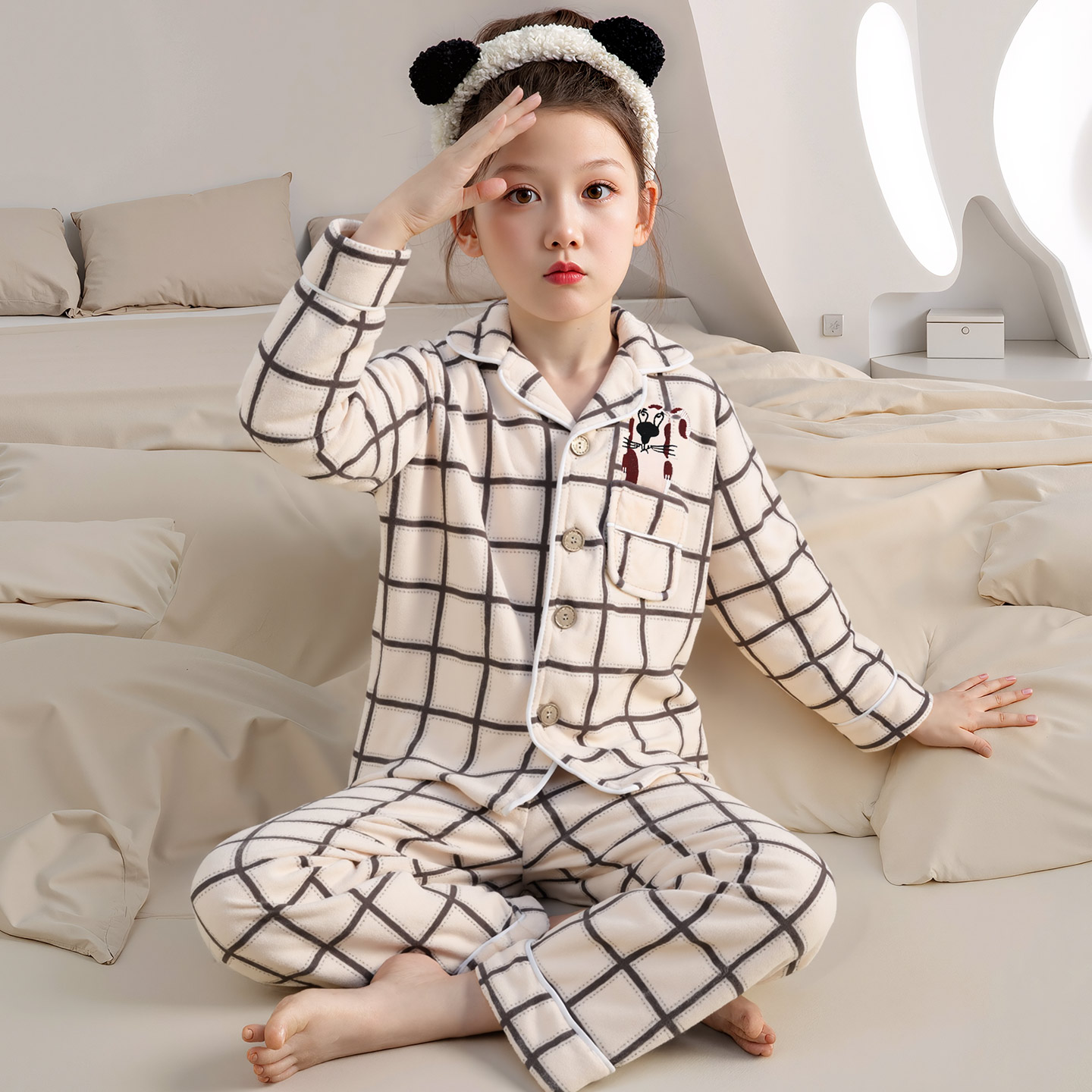 女童秋冬季大童法兰绒卡通家居服