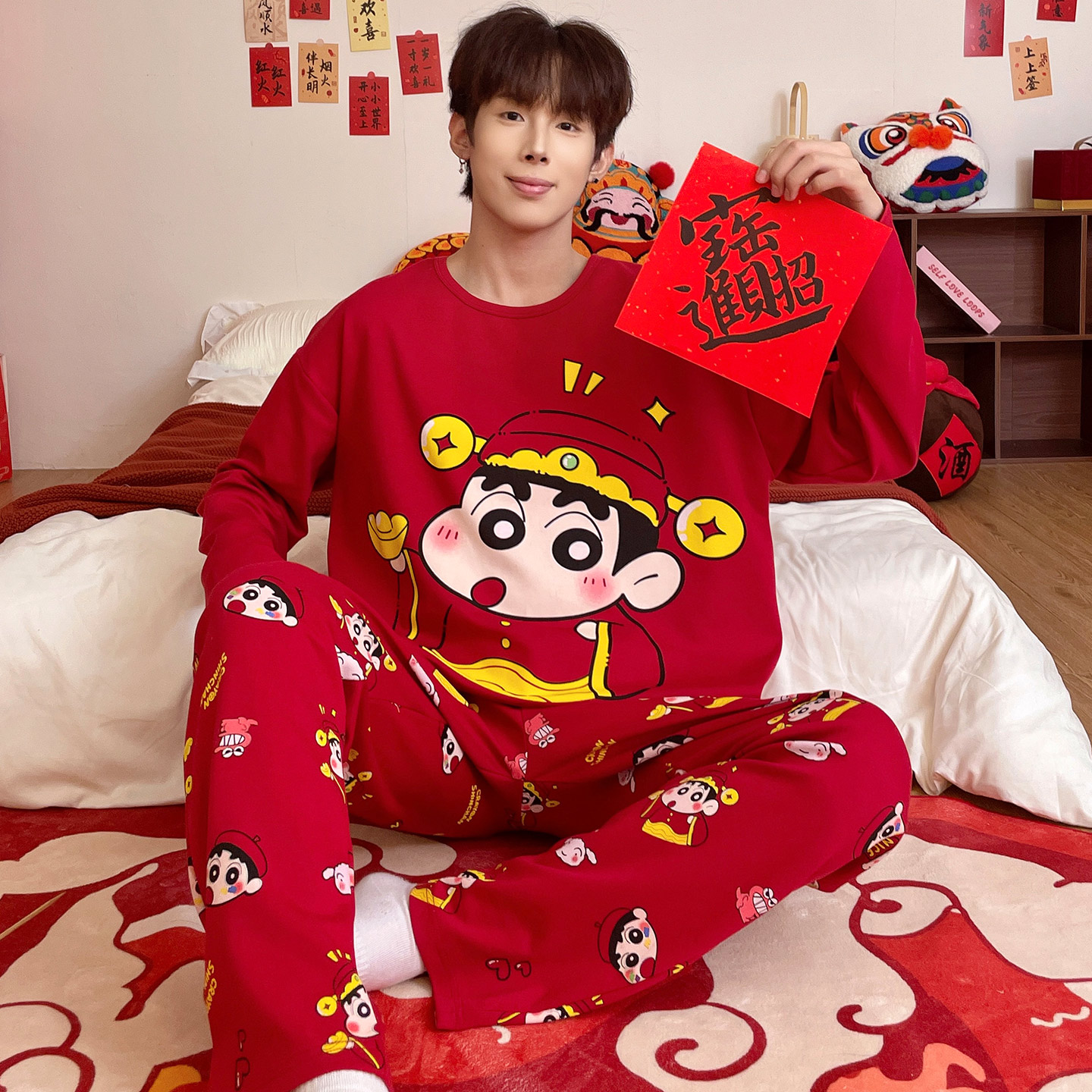 纯棉长袖秋季蜡笔小新男款家居服