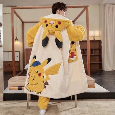 男童冬季珊瑚绒睡袍青少年皮卡丘