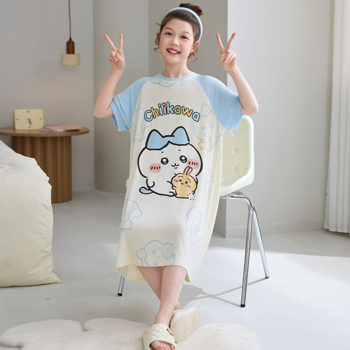 女童睡裙夏季薄款凉感睡衣带胸垫