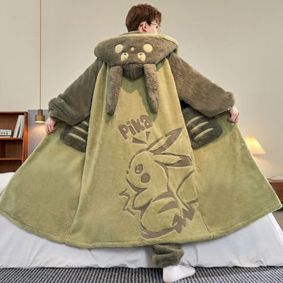 男款冬季加绒珊瑚绒皮卡丘睡袍