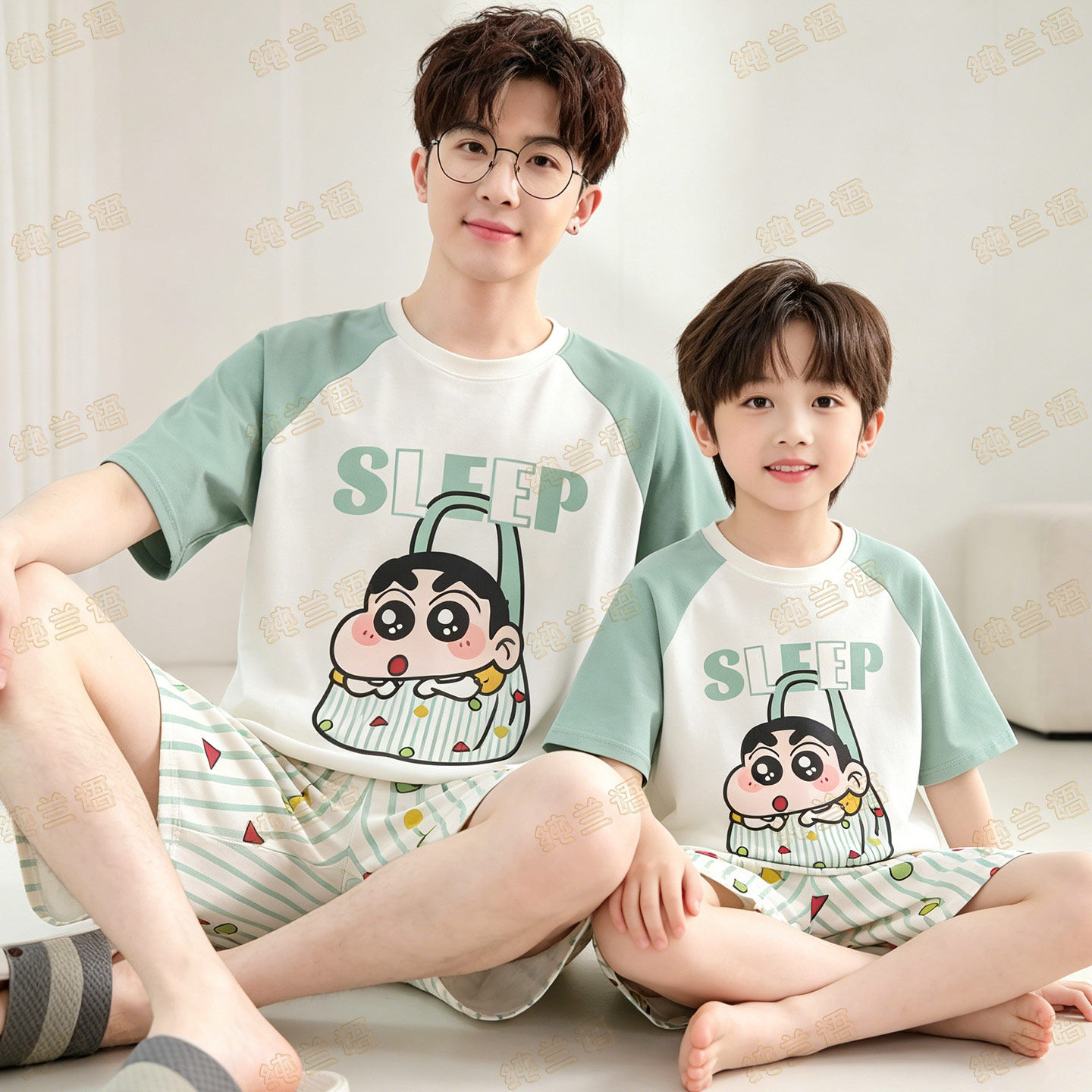 夏季男孩睡衣男款纯棉短袖2026新款中大童亲子卡通家居服父子装