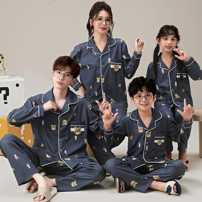 亲子睡衣长袖秋冬季一家三口德绒