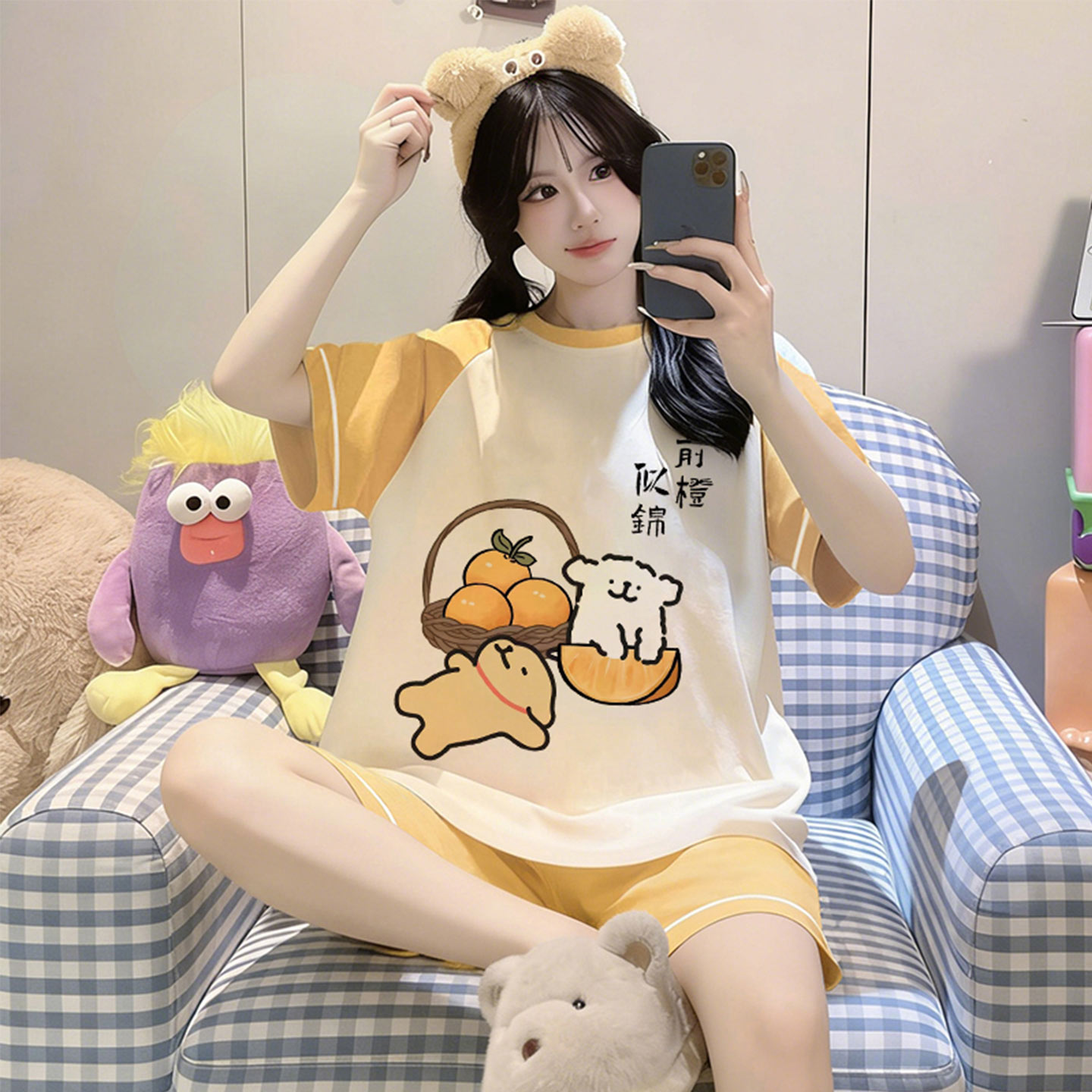 夏季薄款女孩纯棉短袖卡通家居服