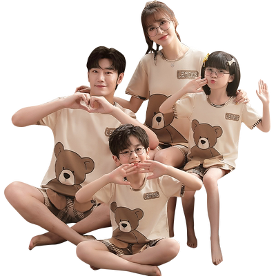 亲子睡衣薄款春短袖短裤纯棉