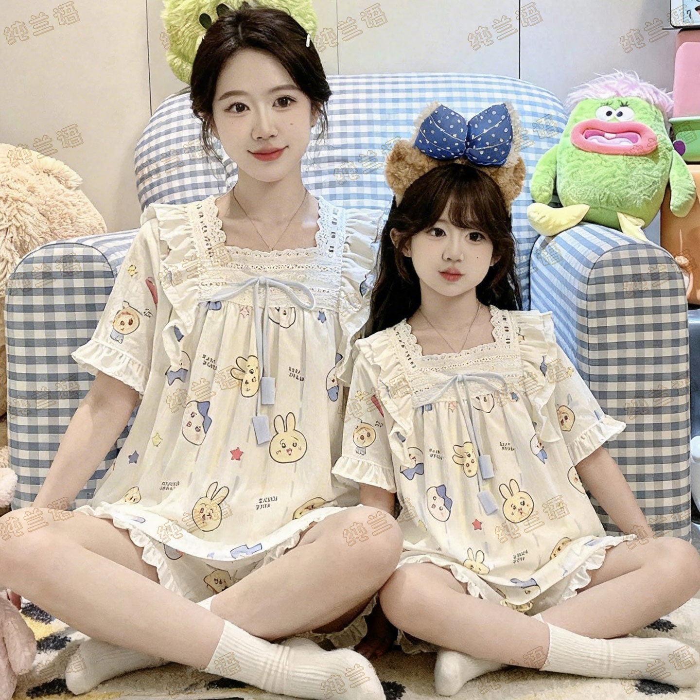 母女睡衣女童夏季薄款短袖家居服