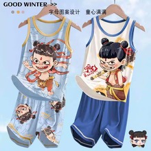 儿童睡衣薄款夏季男童中大童莫代尔小男孩背心家居服哪吒2025新款