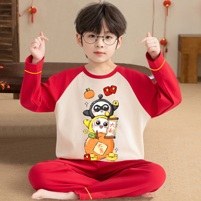 男童纯棉睡衣本命年马年春秋套装