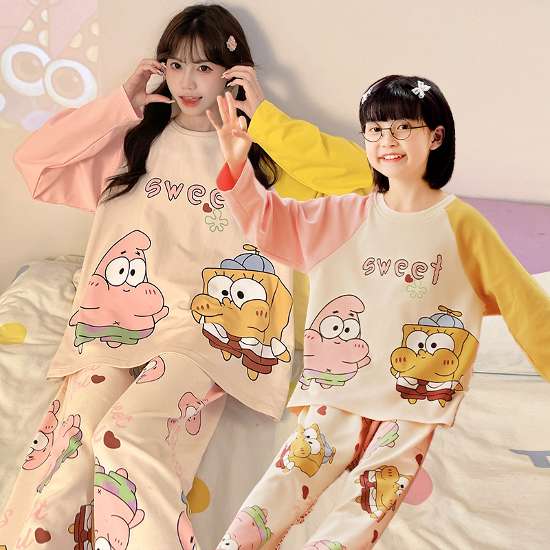 海绵宝宝派大星睡衣春秋新款亲子
