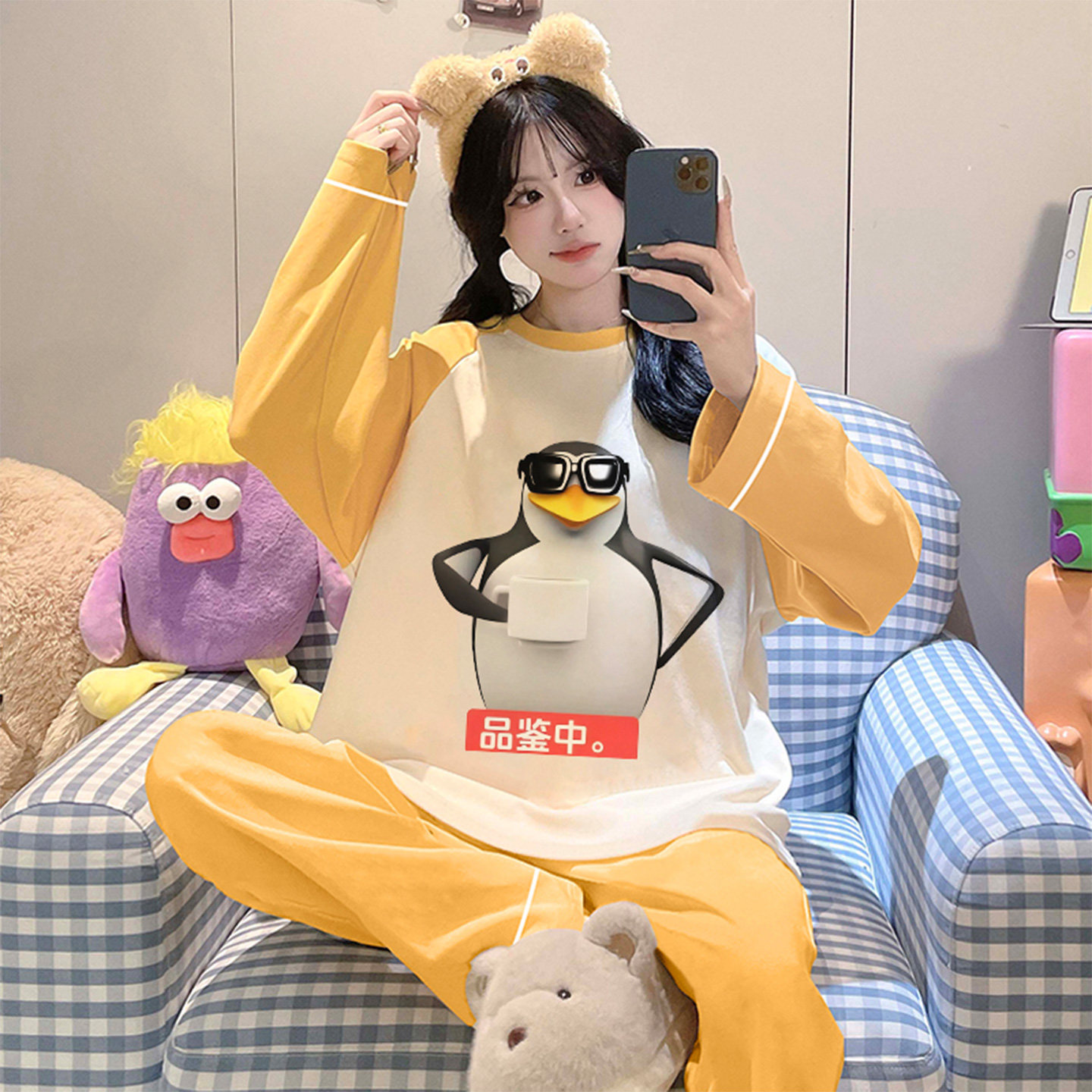 女款睡衣纯棉春秋款长袖卡通企鹅少女宽松全棉冬季家居服两件套装,女士内衣/男士内衣/家居服,睡衣/家居服套装,淘宝优惠券,粉丝福利购,淘宝优惠卷