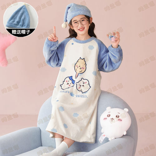 女童睡裙秋冬季法兰绒加厚珊瑚绒