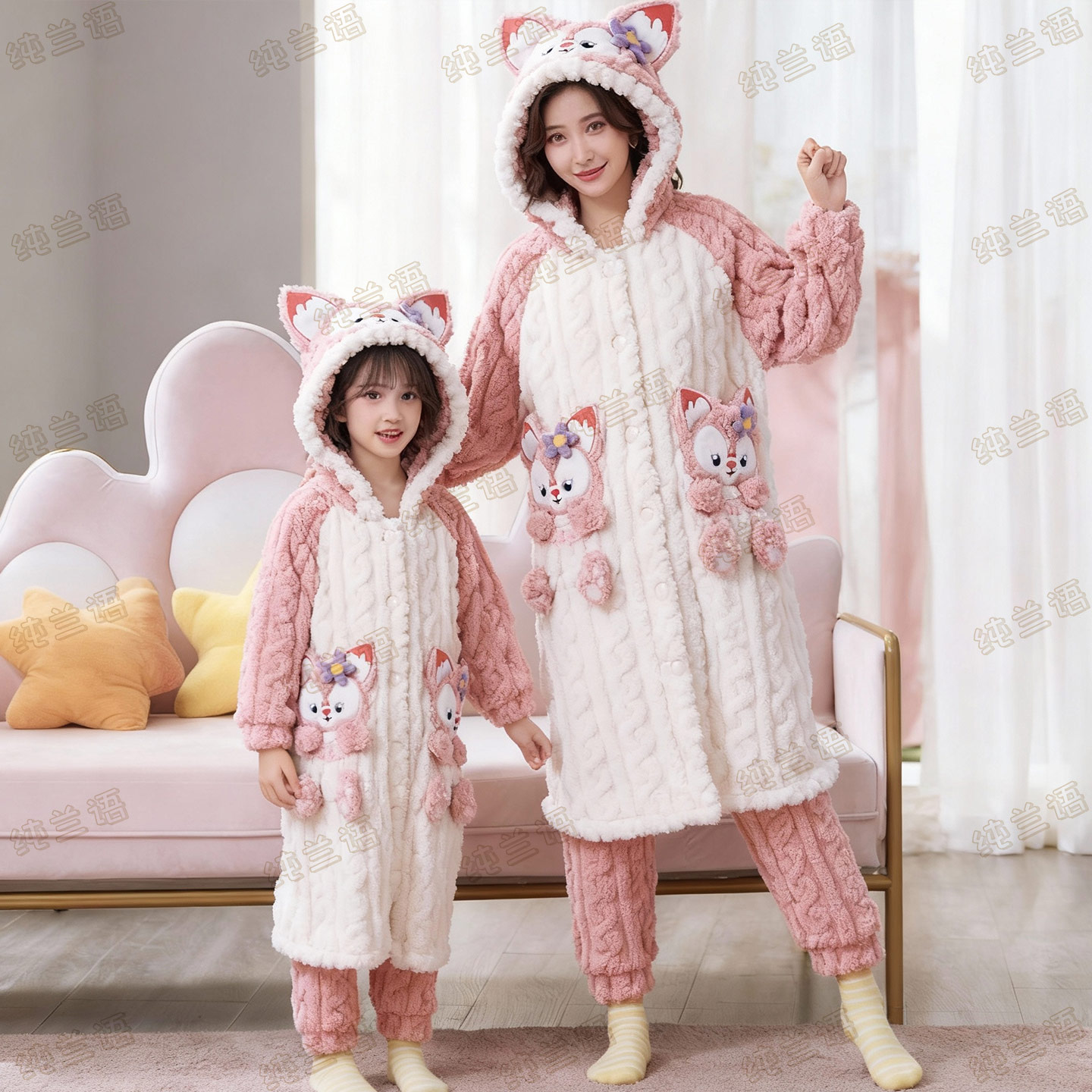母女玲娜贝儿睡袍珊瑚绒家居服冬