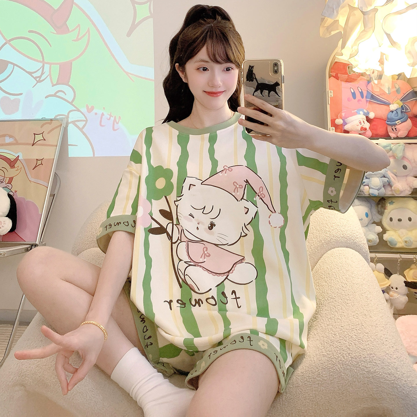 夏季女款纯棉短袖可爱学生家居服