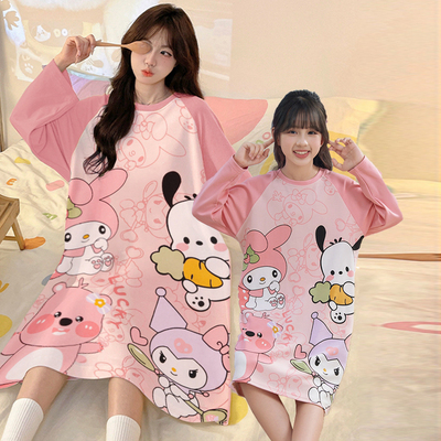 三丽鸥亲子睡衣秋孕妇长袖连衣裙