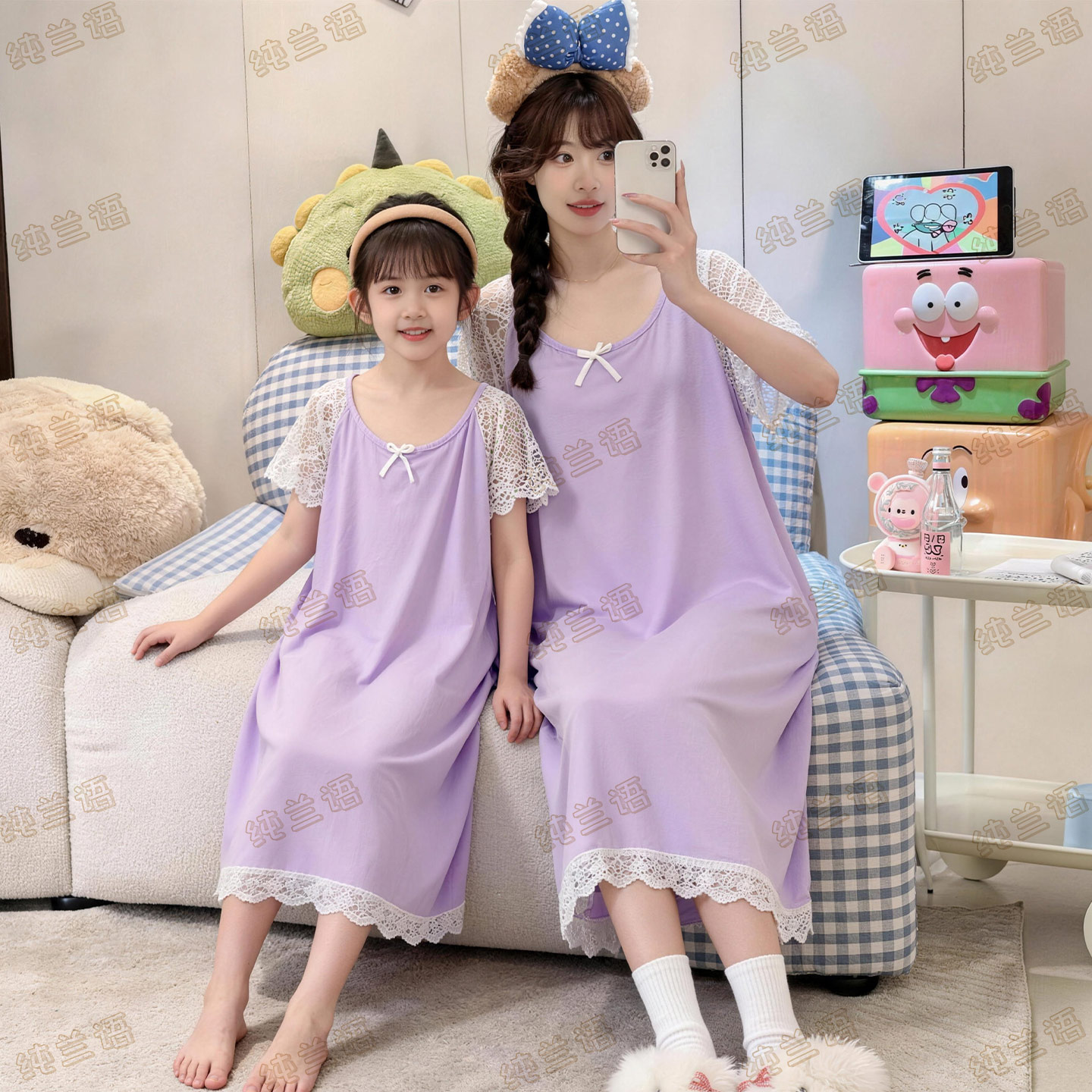 夏季莫代尔短袖薄款母女公主睡裙