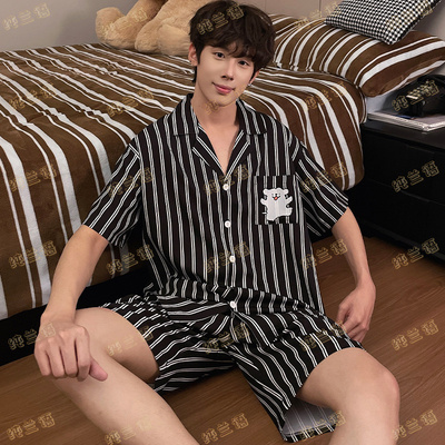 线条小狗夏冰丝睡衣男短袖家居服