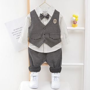 韩版 礼服长袖 男童衬衫 2021新款 套装 4岁男宝宝春秋款 马甲小西装