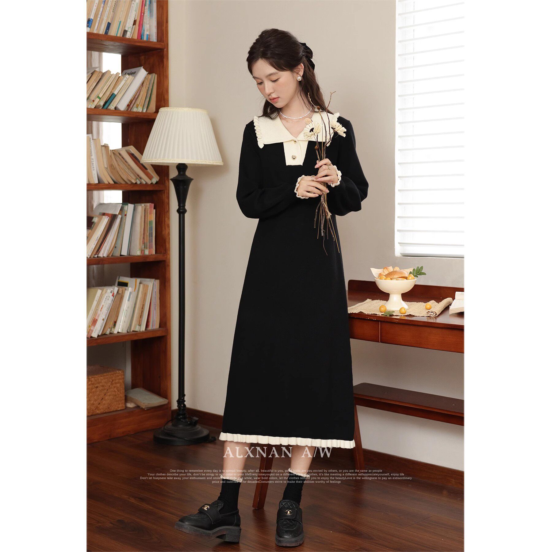 가을과 겨울을위한 모유 수유 드레스 뜨거운 엄마 스타일 프랑스 스타일 외출 슬리밍 모유 수유 스웨터 드레스 가을 스타일 기질 니트 옷깃