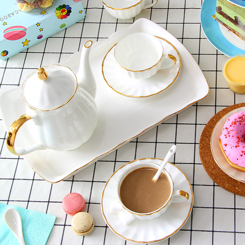 欧式茶具套装 下午茶茶具咖啡杯家用英式茶壶午后器具金边小奢华