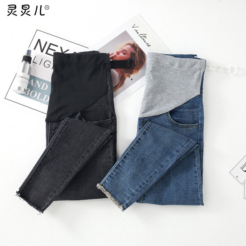 孕妇裤秋季时尚外穿孕妇牛仔裤潮妈显瘦小脚裤春秋九分托腹打底裤