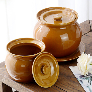 大号陶瓷炖盅隔水炖罐酒店带盖汤盅家用蒸蛋猪油罐盐罐容器皿