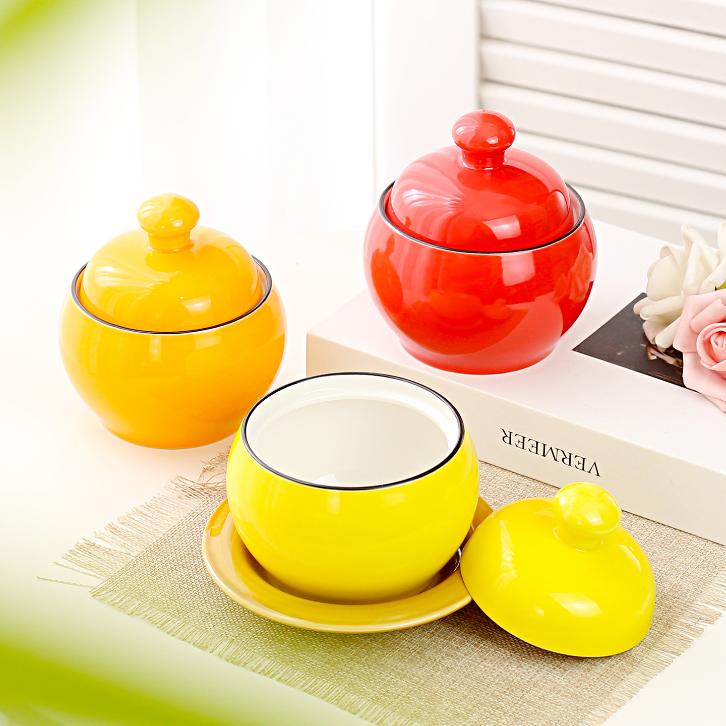 陶瓷炖盅家用白色带盖隔水炖罐