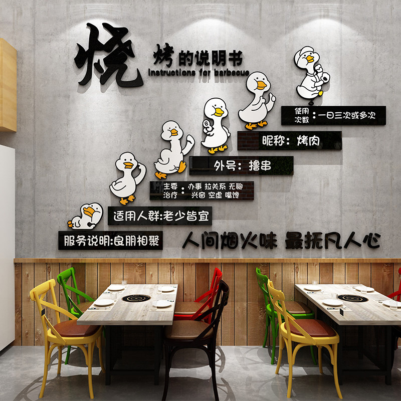 网红创意烧烤羊肉串店铺背景墙面壁上装饰品场景布置3d立体壁贴画