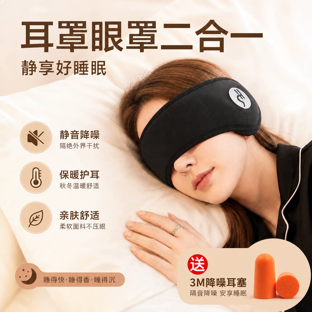 耳罩隔音睡觉眼罩一体专用头戴式可调节耳塞宿舍防吵防噪睡眠耳套