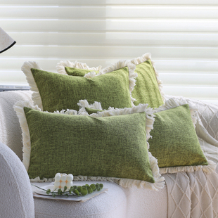 奶油风沙发抱枕客厅沙发花朵绿色装饰抱枕长方形靠垫靠枕套不含芯