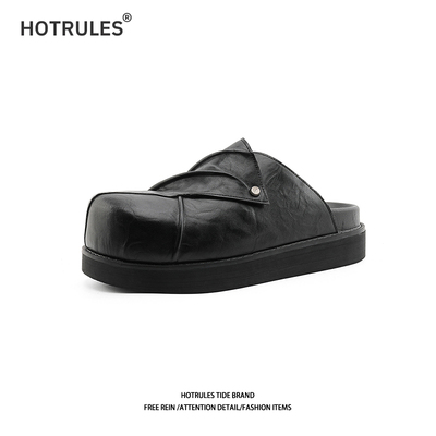 休闲风纳帕皮休闲格子包头拖